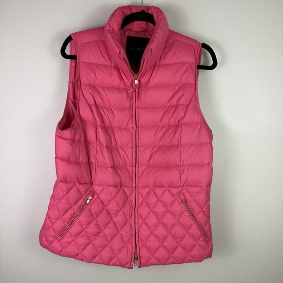 Talbots Pink Down Puffer Vest Womens Large Quilted Zip Front Warm Jacket Winter - Picture 2 of 7